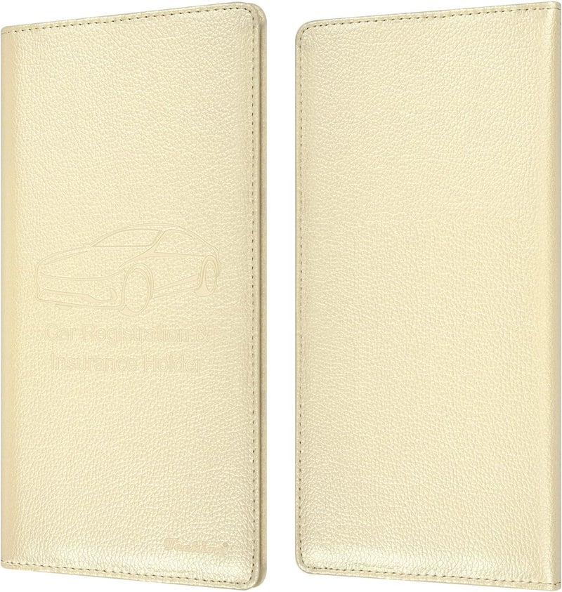 Techion Car Insurance and Registration Holder, 9.5 x 5 Inch PU Leather Vehicle Glove Box Organizer Wallet Case for Insurance Card, Driver License, Paperwork - Champagne - Image 2